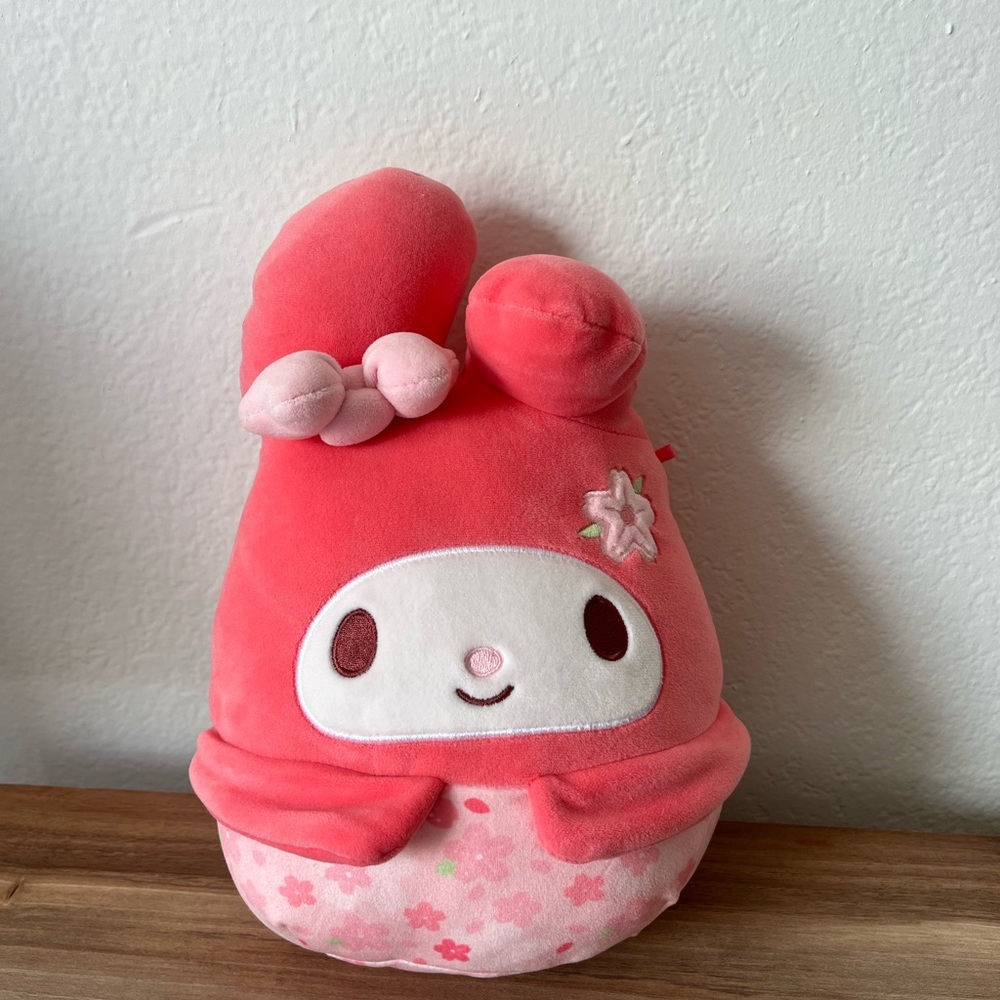 Coral Pink Plush Stuffed Animal with Cute Face and Pom-Pom Hat